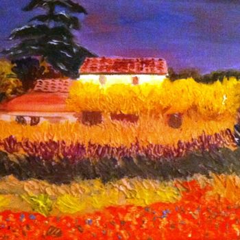 Peinture intitulée "Ma ferme en Provence" par Arlette Flécher, Œuvre d'art originale, Huile