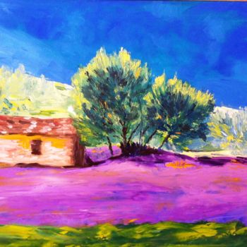 Painting titled "Cabanon en Provence" by Arlette Flécher, Original Artwork, Oil