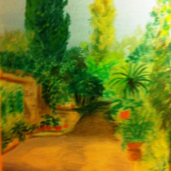 Painting titled "Mon petit jardin" by Arlette Flécher, Original Artwork, Oil