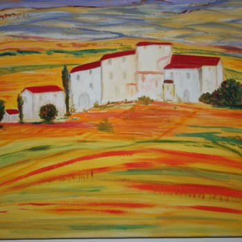 Painting titled "Un village en Prove…" by Arlette Flécher, Original Artwork, Oil