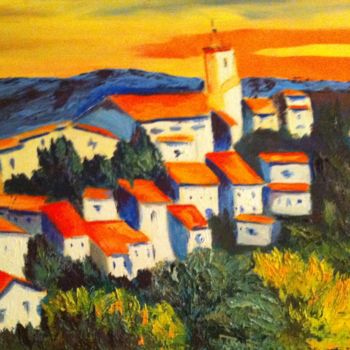 Peinture intitulée "Village de Provence" par Arlette Flécher, Œuvre d'art originale, Huile