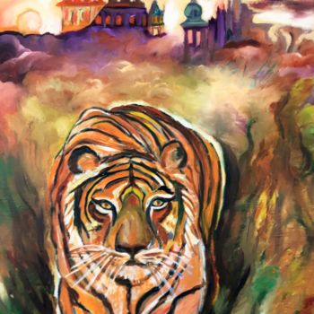 Pittura intitolato "Le tigre" da Arlette Flécher, Opera d'arte originale, Olio