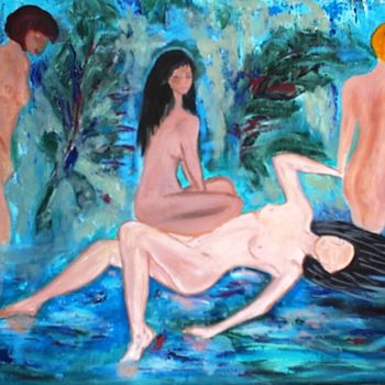 Pintura intitulada "Le hammam" por Arlette Flécher, Obras de arte originais, Óleo
