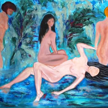 Painting titled "Le hammam" by Arlette Flécher, Original Artwork, Oil