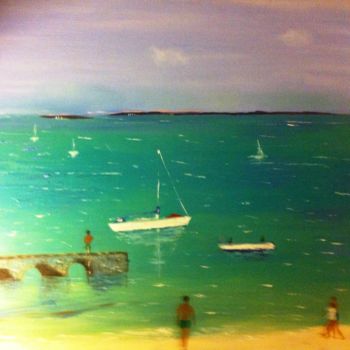 Painting titled "La plage de grand C…" by Arlette Flécher, Original Artwork, Oil