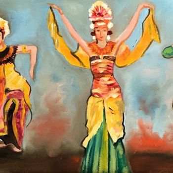 Painting titled "Danseuses balinaises" by Arlette Flécher, Original Artwork, Oil