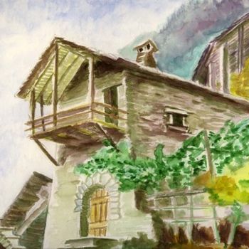 Peinture intitulée "manoir" par Jador, Œuvre d'art originale, Aquarelle