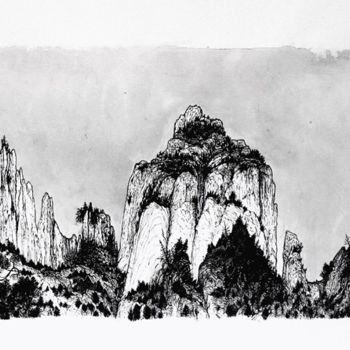 Drawing titled "Paysage imaginaire 2" by Jean Kerinvel, Original Artwork, Other