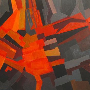 Картина под названием "En escalier rouge" - Jean Kerinvel, Подлинное произведение искусства, Масло