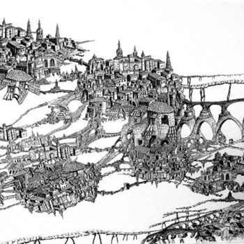 Dessin intitulée "Ville en archipel" par Jean Kerinvel, Œuvre d'art originale, Autre