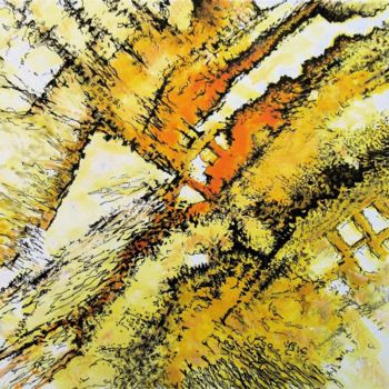 Desenho intitulada "Déchirures jaune no…" por Jean Kerinvel, Obras de arte originais, Outro