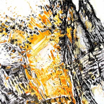 Dessin intitulée "Falaise en jaune et…" par Jean Kerinvel, Œuvre d'art originale, Autre