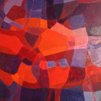 Peinture intitulée "Composition en roug…" par Jean Kerinvel, Œuvre d'art originale, Huile