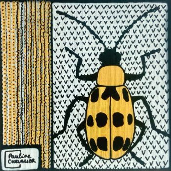 Peinture intitulée "Insecte jaune à tac…" par Pauline Chevalier, Œuvre d'art originale, Acrylique