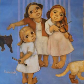 Pintura titulada "Kız çocukları" por Galerim Sanat Galerisi, Obra de arte original, Pigmentos