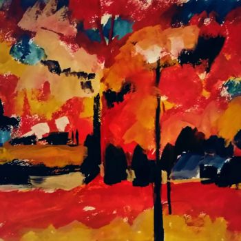 Картина под названием "Осенний вечер" - Galina Gonharova, Подлинное произведение искусства, Гуашь