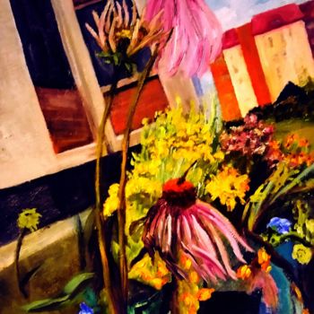 Peinture intitulée "Цветы в городе 1" par Galina Gonharova, Œuvre d'art originale, Huile