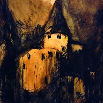 Peinture intitulée "Старый замок" par Galina Gonharova, Œuvre d'art originale, Encre