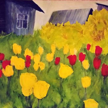 「Тюльпаны」というタイトルの絵画 Galina Gonharovaによって, オリジナルのアートワーク, グワッシュ水彩画