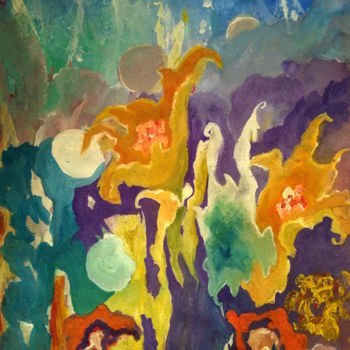 Painting titled "Цветы из сна" by Galina Gonharova, Original Artwork, Gouache