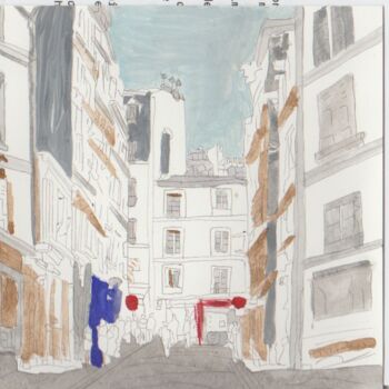 Painting titled "rue de Paris, Stree…" by Galia Lettry, Original Artwork, Watercolor
