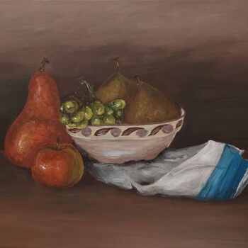 Painting titled "Still life with pea…" by Galia V, Original Artwork, Acrylic Mounted on Wood Stretcher frame