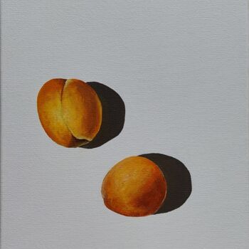 Pittura intitolato "Apricots on a white…" da Galia V, Opera d'arte originale, Acrilico Montato su Telaio per barella in legno