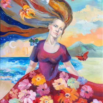 Painting titled "La Reina del Univer…" by Galia Caren, Original Artwork, Oil