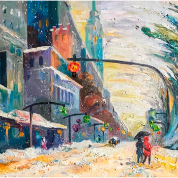 Malerei mit dem Titel "The snow on the city" von Galia Caren, Original-Kunstwerk, Öl