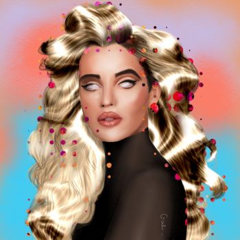 Digitale Kunst mit dem Titel "Blond Hair" von Gali, Original-Kunstwerk, Digitale Malerei Auf Keilrahmen aus Holz montiert