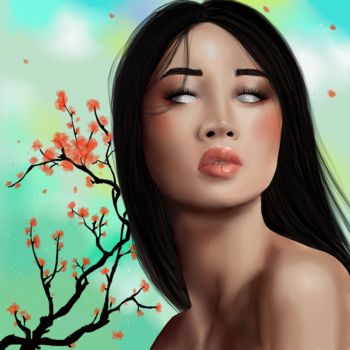 Цифровое искусство под названием "Fleurs de cerisiers…" - Gali, Подлинное произведение искусства, Цифровая живопись Установл…
