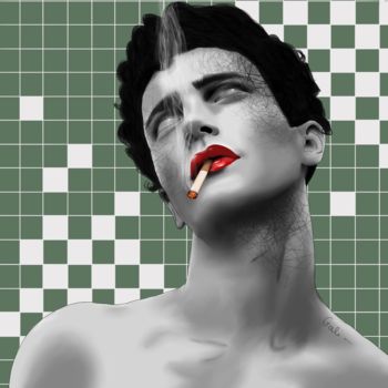 Digitale Kunst mit dem Titel "Un garçon au féminin" von Gali, Original-Kunstwerk, Digitale Malerei Auf Keilrahmen aus Holz m…