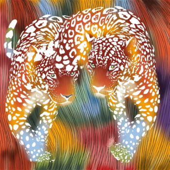 Digitale Kunst mit dem Titel "Jaguars" von Gali, Original-Kunstwerk, Digitale Malerei