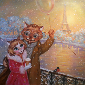 Peinture intitulée "Новый год в Париже" par Galina Bodyakova, Œuvre d'art originale, Huile
