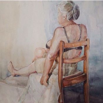 Painting titled "“A woman sits in he…" by Galina Grigoryan, Original Artwork, Watercolor