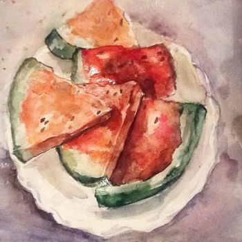 Painting titled ""A plate with water…" by Galina Grigoryan, Original Artwork, Watercolor