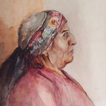 Painting titled "Portrait Woman" by Galina Grigoryan, Original Artwork, Watercolor