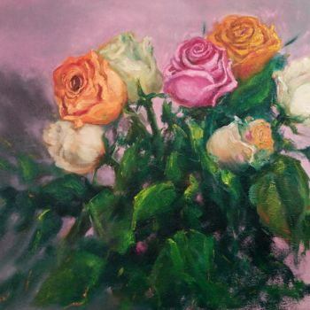 Painting titled "Roses" by Galina Grygoruk, Original Artwork, Oil Mounted on Wood Panel