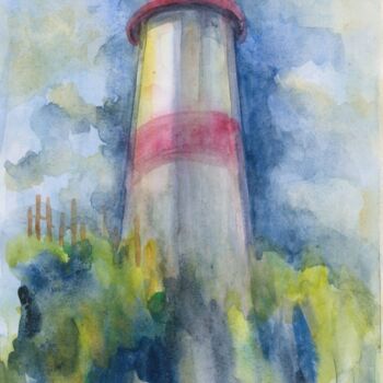 Schilderij getiteld "Lighthouse in a clo…" door Galina Kandabaeva, Origineel Kunstwerk, Aquarel