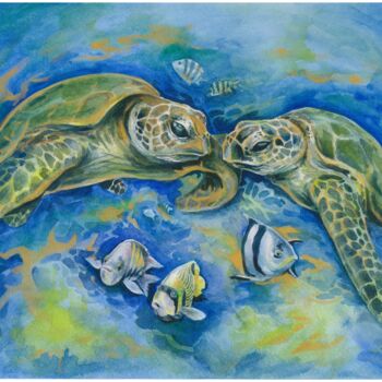 Картина под названием "The Sea Waltz" - Galina Kandabaeva, Подлинное произведение искусства, Акварель