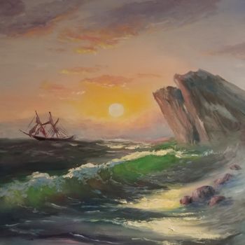 Painting titled "Rock coast" by Galina Morozova, Original Artwork, Oil