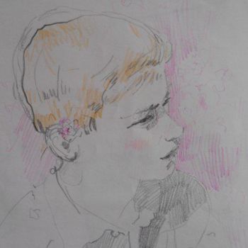 Rysunek zatytułowany „Мальчик у куста розы” autorstwa Таня Шваюк, Oryginalna praca