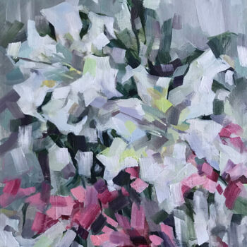Painting titled "Evening lilies" by Galina Poloz, Original Artwork, Oil