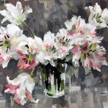 "White spring tulips" başlıklı Tablo Galina Poloz tarafından, Orijinal sanat, Zamklı boya