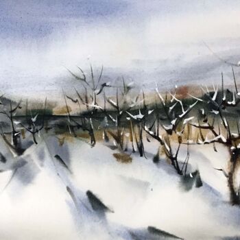 Malerei mit dem Titel "Winter vineyards" von Galina Poloz, Original-Kunstwerk, Aquarell