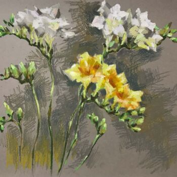 Painting titled "Yellow flower" by Galina Poloz, Original Artwork, Pastel