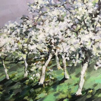 Peinture intitulée "The Cherry Orchard" par Galina Poloz, Œuvre d'art originale, Huile