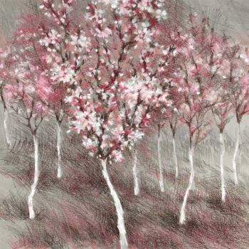 Malerei mit dem Titel "Spring peach garden" von Galina Poloz, Original-Kunstwerk, Pastell