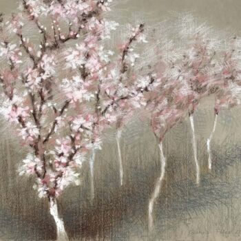 Disegno intitolato "Spring peach garden…" da Galina Poloz, Opera d'arte originale, Pastello