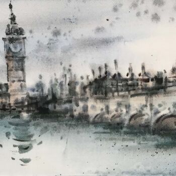 Peinture intitulée "London cityscape" par Galina Poloz, Œuvre d'art originale, Aquarelle